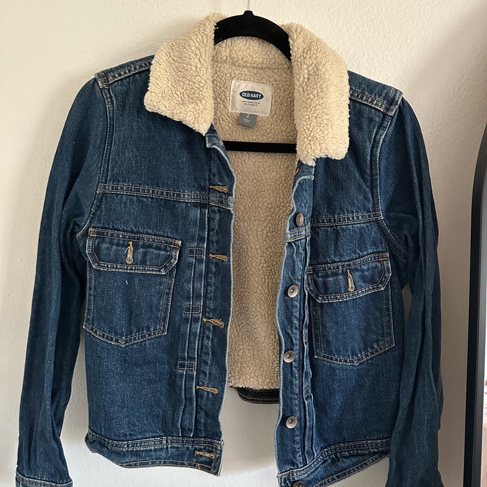 Old Navy Blue Denim Jacket with Cream Sherpa Lining